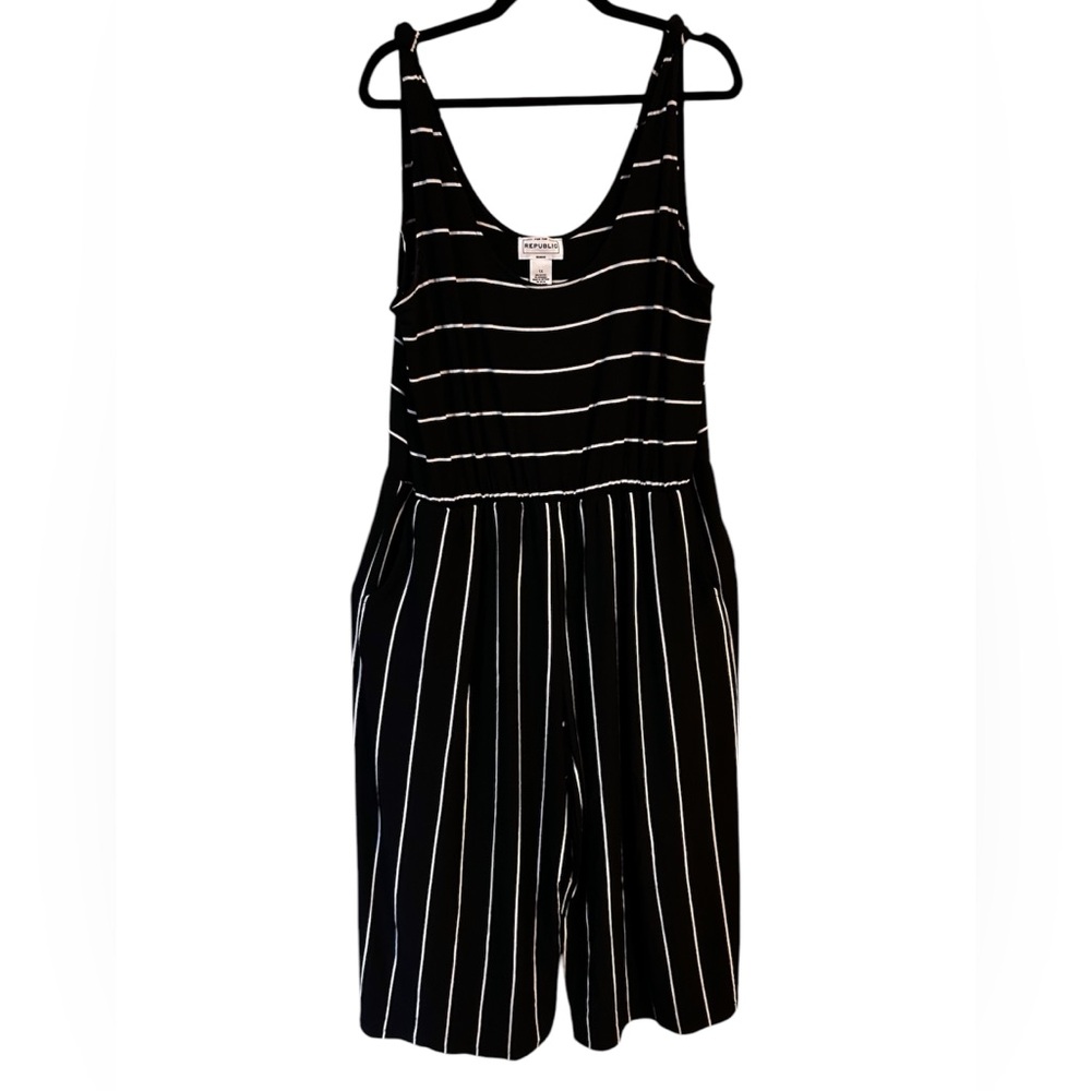 For The Republic Black and White Striped Jumpsuit